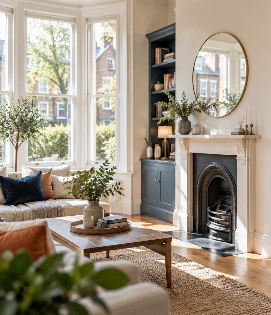 Bright and welcoming sitting room with carefully fitted storage